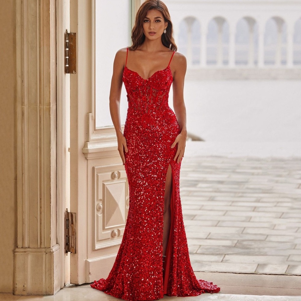 Elegant Red Sequin Prom Dress